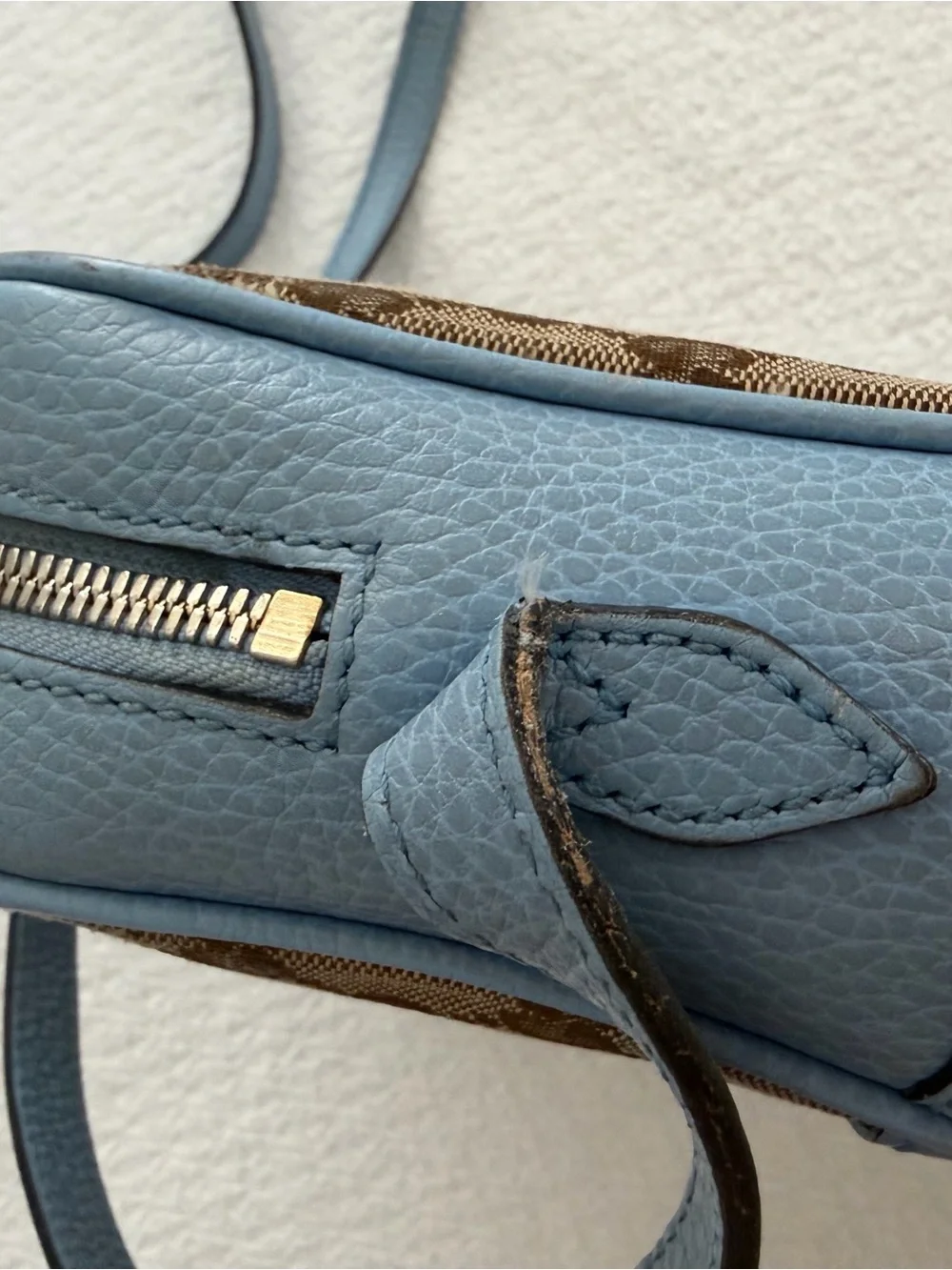 Gucci Brown GG Canvas and Light Blue Leather Crossbody Bag